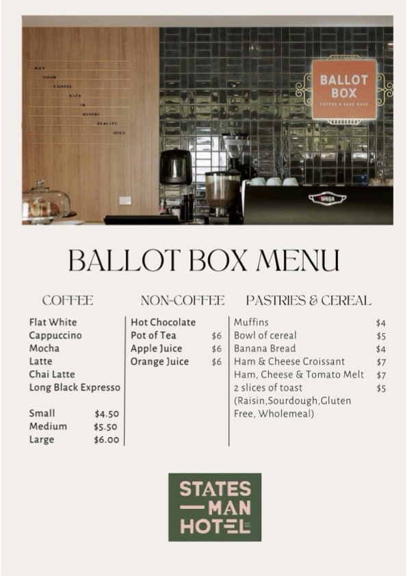 Freshly baked pastries and barista-made coffee at Ballot Box—the perfect morning start located right downstairs.